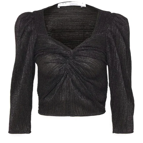 IRO Dollie Twist Front Short Sleeve Metallic Crop Top Blouse Size 10 NEW - Picture 7 of 11